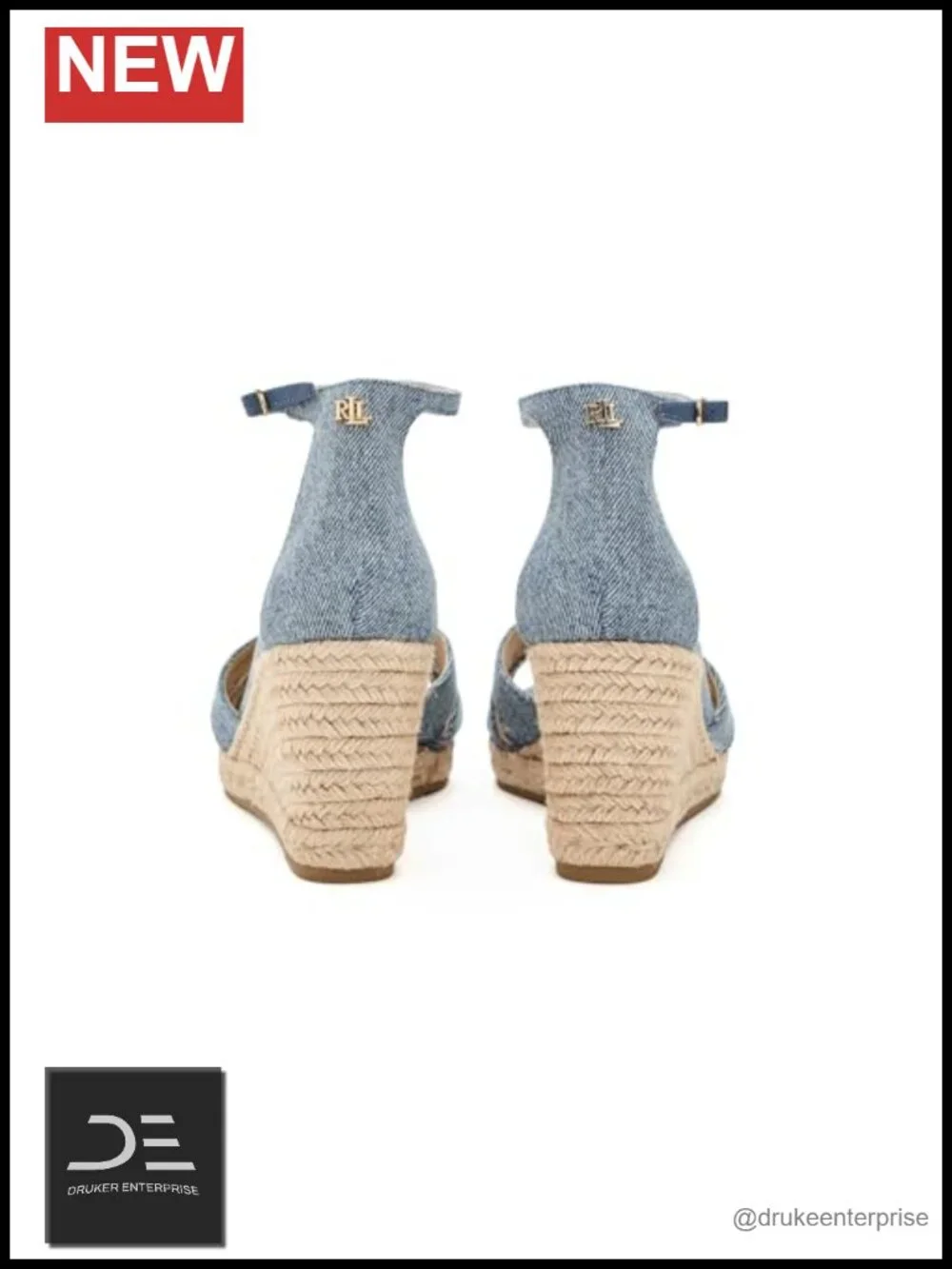 LRL Nellie Espadrille Wedge Sandals Denim Jute Ankle Strap